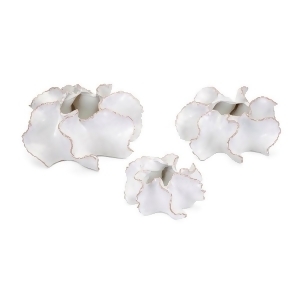Set of 3 White Shelled Petals Nia Table or Wall Decorative Ceramic Vases - All