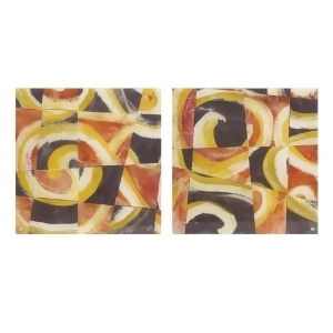 Set of 2 Slate Gray Yellow and Orange Swirls Acrylic Floating Wall Art - All