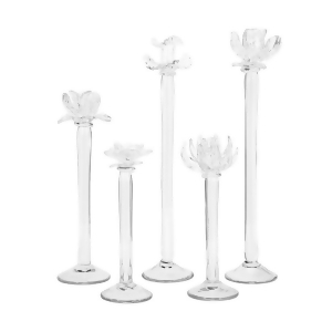 Set of 5 Clear Delicate Flowers Handcrafted Artisan Glass Statuaries - All