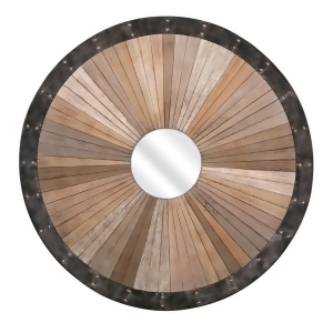 40.25 Brown and Distressed Black Wood and Metal Decorative Round Wall Mirror - All