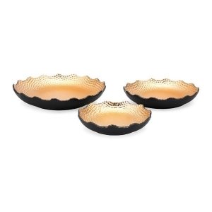 Set of 3 Gold and Matte Charcoal Black Nova Decorative Ceramic Trays - All