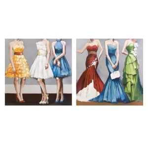 Set of 2 Blue Yellow and Green Fashion Dresses Painted Canvas Wall Art - All