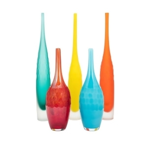 Set of 5 Brightly Colored Decorative Handcrafted Artisan Glass Vases - All