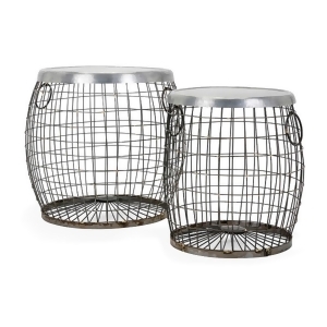 Set of 2 Galvanized Metal Balaz Decorative Wired Side Tables - All