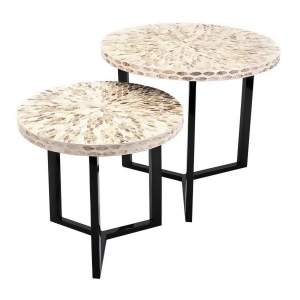 Set of 2 Sandy Brown and Ebony Black Decorative Capiz Shell Side Tables - All