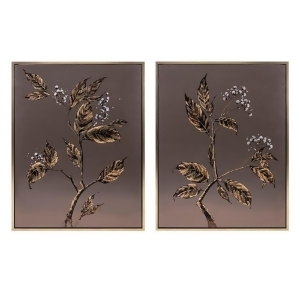 Set of 2 Gold and Bronze Metallic Branches Framed Oil on Canvas Wall Art - All