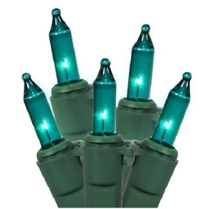 Set of 100 Teal Mini Christmas Lights Green Wire - All