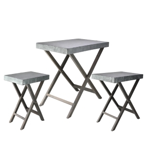 Set of 3 Gray Faux Hammered Finish Metal Decorative Rectangular Nesting Tables 20 21 23 - All