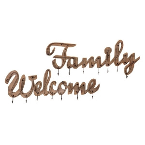 Set of 2 Rustic Wood Welcome and Family Wall Hooks - All