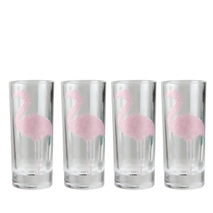 Set of 4 Fabulously Tropical Shiny Pink Glittered Flamingo Shot Glasses 3.5 - All