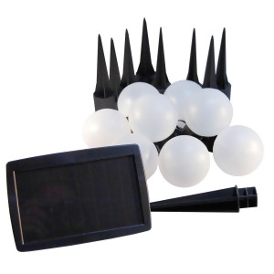 Set of 8 White Solar Powered String Lights with Ground Stakes- Black wire - All