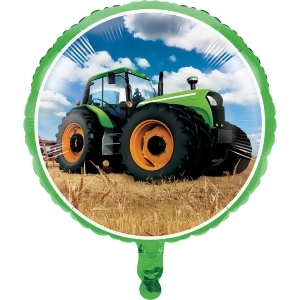 Pack of 10 Green Tractor Metallic Round Birthday Party Balloons 18 - All