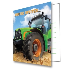 Pack of 48 Green Tractor You're Invited Party Invitations 4 x 5 - All