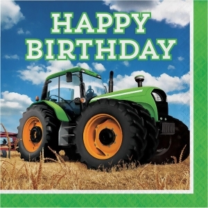 Club Pack of 192 Green Tractor Happy Birthday Premium 2-Ply Disposable Luncheon Napkins 6.5 - All