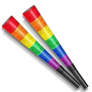 Club Pack of 100 Vibrant Striped Rainbow Love and Pride Party Horns 9 - All