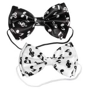 Club Pack of 12 Black and White Musical Notes Designed Bow Ties Costume Accessories One Size - All