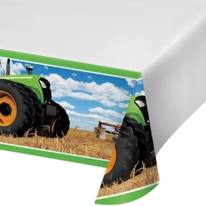 Pack of 6 Green Tractor Disposable Plastic Table Cover Border 4.5' x 8.5' - All