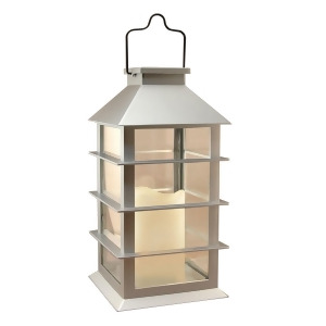 13.5 Silver Colored Horizontal Styled Solar Powered Lantern with Led Candle - All
