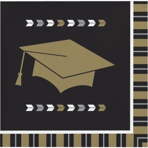 Pack of 192 Black and Brown Glitzy Grad Printed Square Beverage Napkin 5 - All