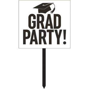 Black and White Acadamic Cap Printed Squared Graduation Party Yard Sign 28.5 - All