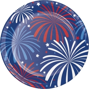 Pack of 96 Blue and Red Patriotic Designed Circular Luncheon Plate 6.875 - All