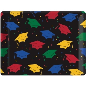Pack of 12 Black and Red Square Academic Cap Printed Plastic Tray 13.98 - All