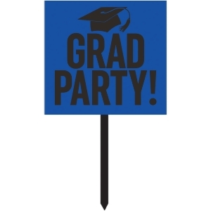 Blue and Black Acadamic Cap Printed Squared Graduation Party Yard Sign 28.75 - All