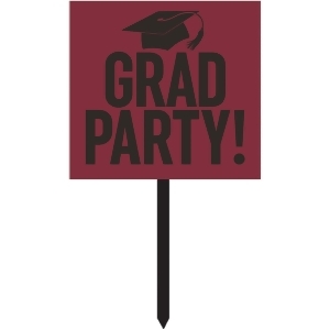 Dark Red and Black Acadamic Cap Printed Squared Graduation Party Yard Sign 28.75 - All