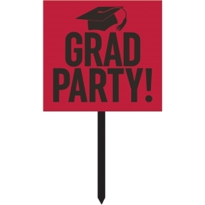 Red and Black Acadamic Cap Printed Squared Graduation Party Yard Sign 28.75 - All