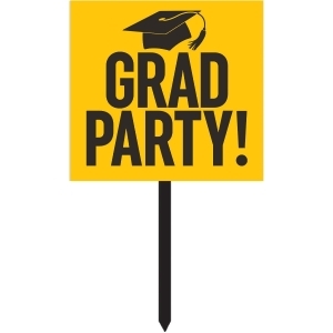 Yellow and Black Acadamic Cap Printed Squared Graduation Party Yard Sign 28.75 - All