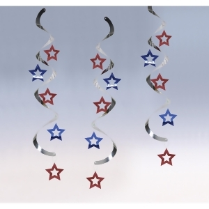 Pack of 60 Gray and Red Patriotic Star Hanging Whirl Decorations 10.25 - All