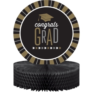 Pack of 12 Black and Brown Congrats Grad Honeycomb Party Centerpiece 13.5 - All