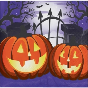 Pack of 192 Purple and Orange Haunted House Disposable Party Beverage Napkins 5 - All