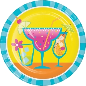 Pack of 96 Yellow and Blue Cocktail Fun Themed Luncheon Plate 6.875 - All