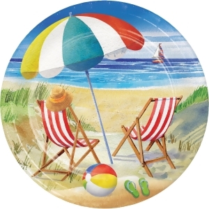 Blue and Red Beach Bliss Themed Decorative Round Dinner Plate 8.875 - All