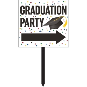 Pack of 6 Black and White Squared Graduation Party Yard Sign 28.5 - All