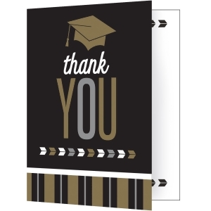 Pack of 48 Brown and Black Glitzy Graduation Thank You Greeting Card 7.5 - All