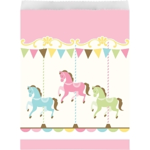 Pack of 120 Classic Pink and Glittering Gold Carousel Paper Treat Bag Large 8.75 - All