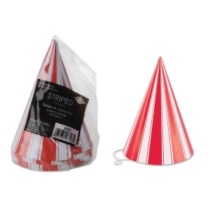 Club Pack of 96 Red and White Striped Circus Birthday Theme Cone Party Hats 6 - All
