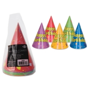 Club Pack of 96 Assortments of Colors Balloon and Confetti Birthday Party Cone Hats 6.5 - All
