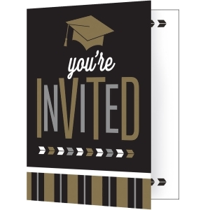 Pack of 48 Black and Brown Glitzy Graduation Invitation Cards 7.5 - All