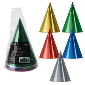 Club Pack of 96 Assortments of Foil Metallic Colors Birthday Party Cone Hats 6.75 - All