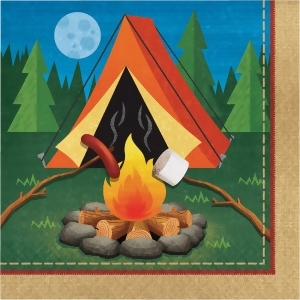 Pack of 192 Orange and Green Camp Fire Printed Square Beverage Napkin 5 - All