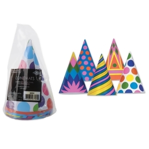 Club Pack of 96 Assortment of Colorful Adjusted Birthday Party Cone Hats 6.5 - All