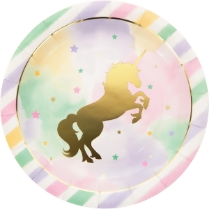 Pack of 96 Fresh Mint and Pink Unicorn Sparkle Foil Stamped Dinner Plates 8.75 - All