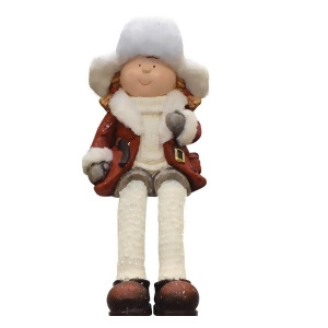 19 Sitting Young Girl in Faux Fur Trapper Hat Christmas Figure - All