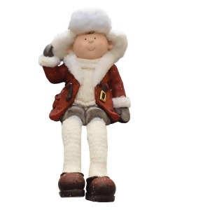 19 Distressed Sitting Young Boy in Faux Fur Trimmed Ski Hat Christmas Figure - All