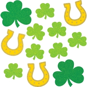 Pack of 144 Green and Yellow St Pats Assorted Cutouts with Glitter 9.25 - All