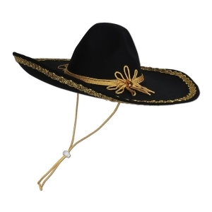 Club Pack of 6 Black with Gold Trim Mexican Fiesta Felt Sombrero Hats One Size - All