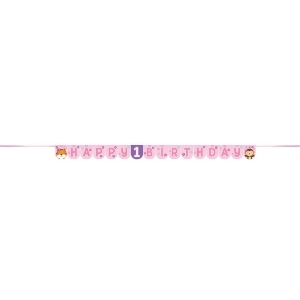 Pack of 6 Pink and Purple Happy 1st Birthday Sign Banner 93 - All